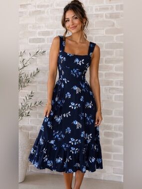 ANTONIO MELANI EMILIA COTTON SQUARE NECK MIDI RUFFLE HEM EMBROIDERED SUNDRESS 10